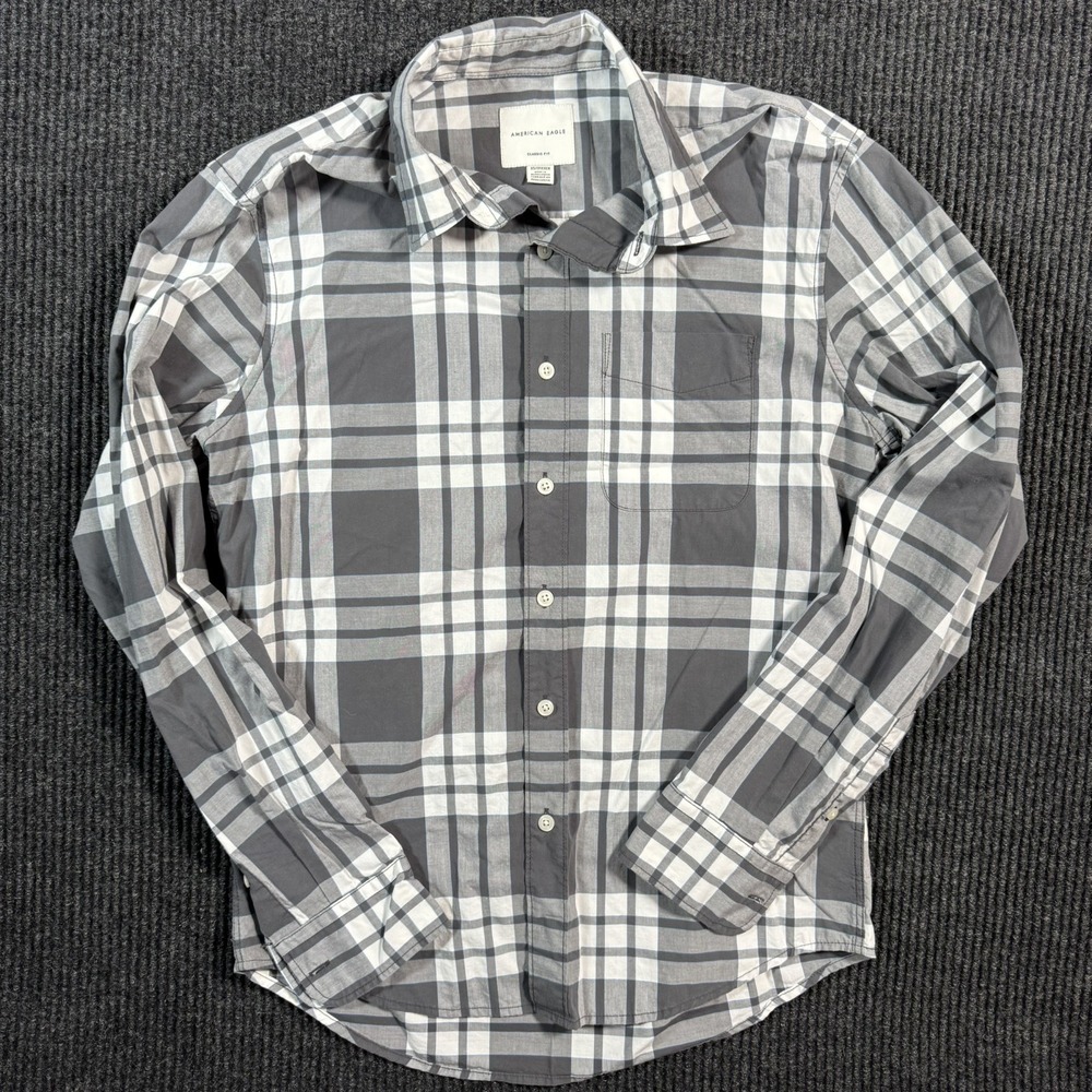 American Eagle Shirt Men's Small Gray Plaid Super Soft Flannel Button Up XS